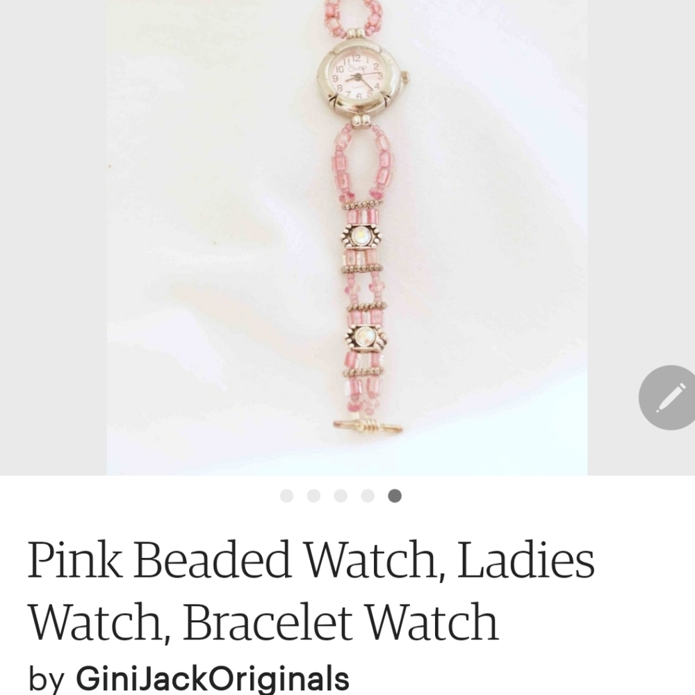 Ladies Pink Handmade Beaded Watch...One of a Kind - Picture 6 of 7